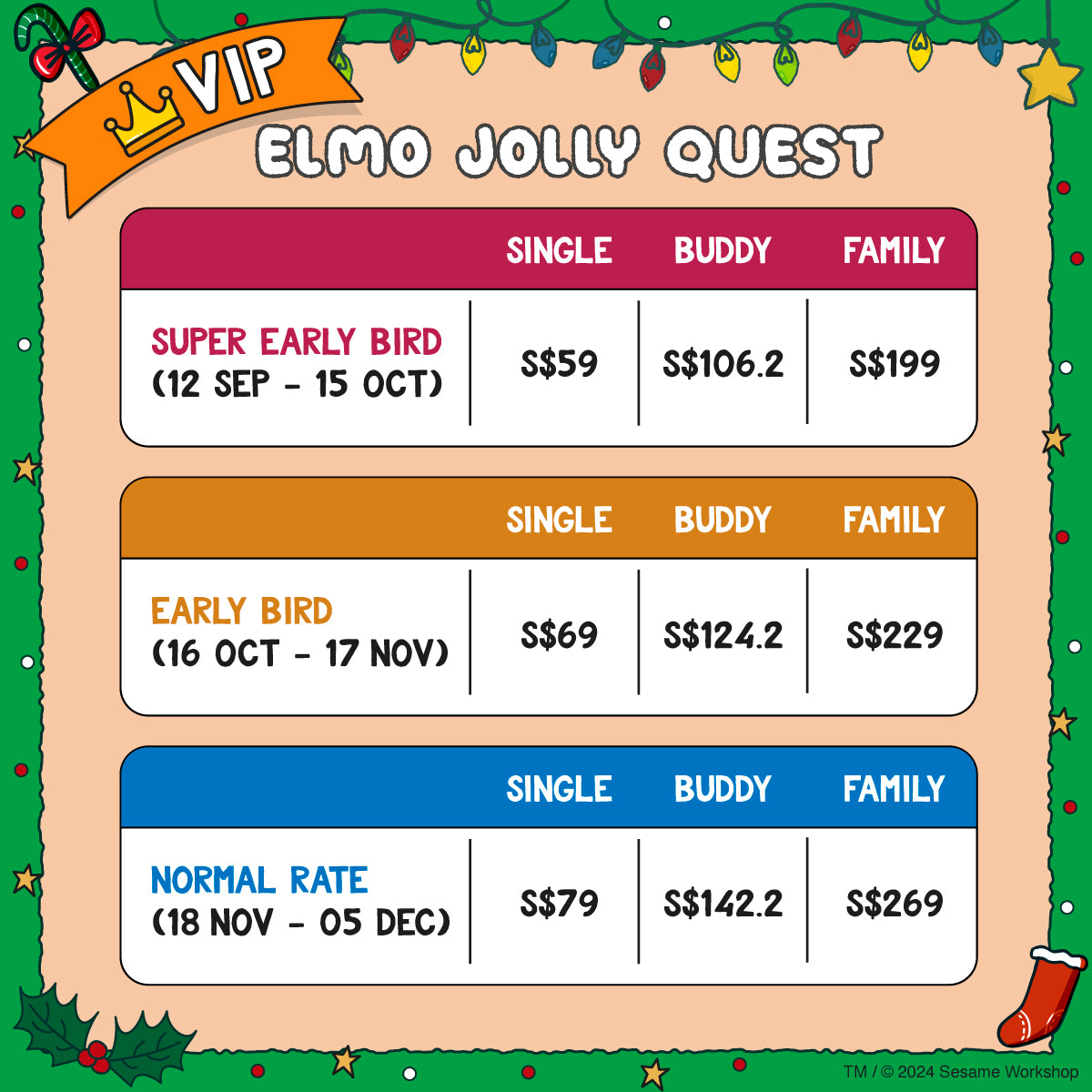 [VIP PASS] Elmo Jolly Quest 3.4KM (14 Dec 2024)