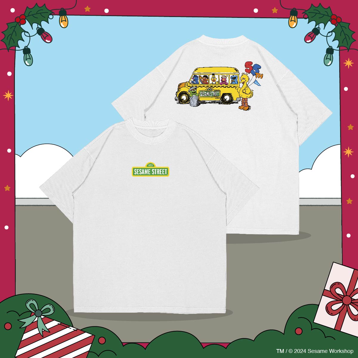 SESAME STREET Oversize Cotton Tee (White/55th Anniversary)