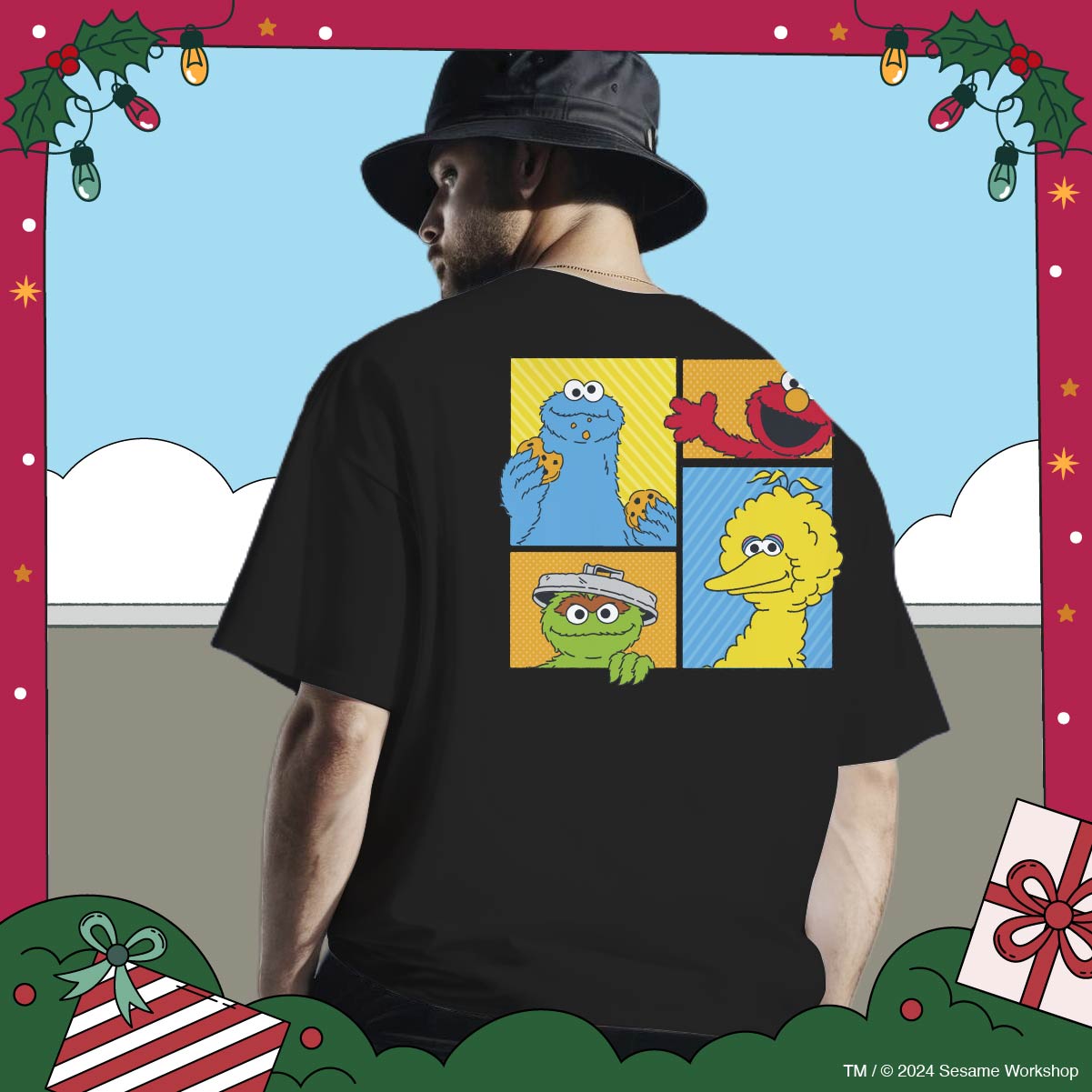 SESAME STREET Oversize Cotton Tee (Black/Pattern)